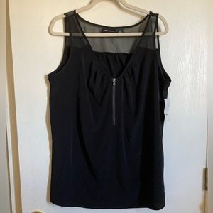 *DKNY Jeans New Black Sheer Mesh Yoke Half Zip Size 18W Sleeveless Tank Top#Gy